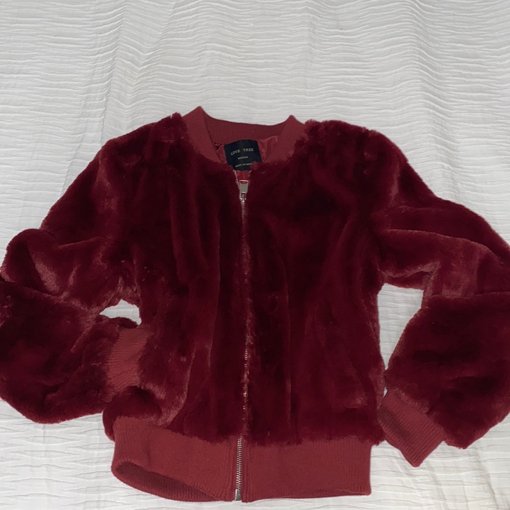 Burgundy Fuzzy Jacket